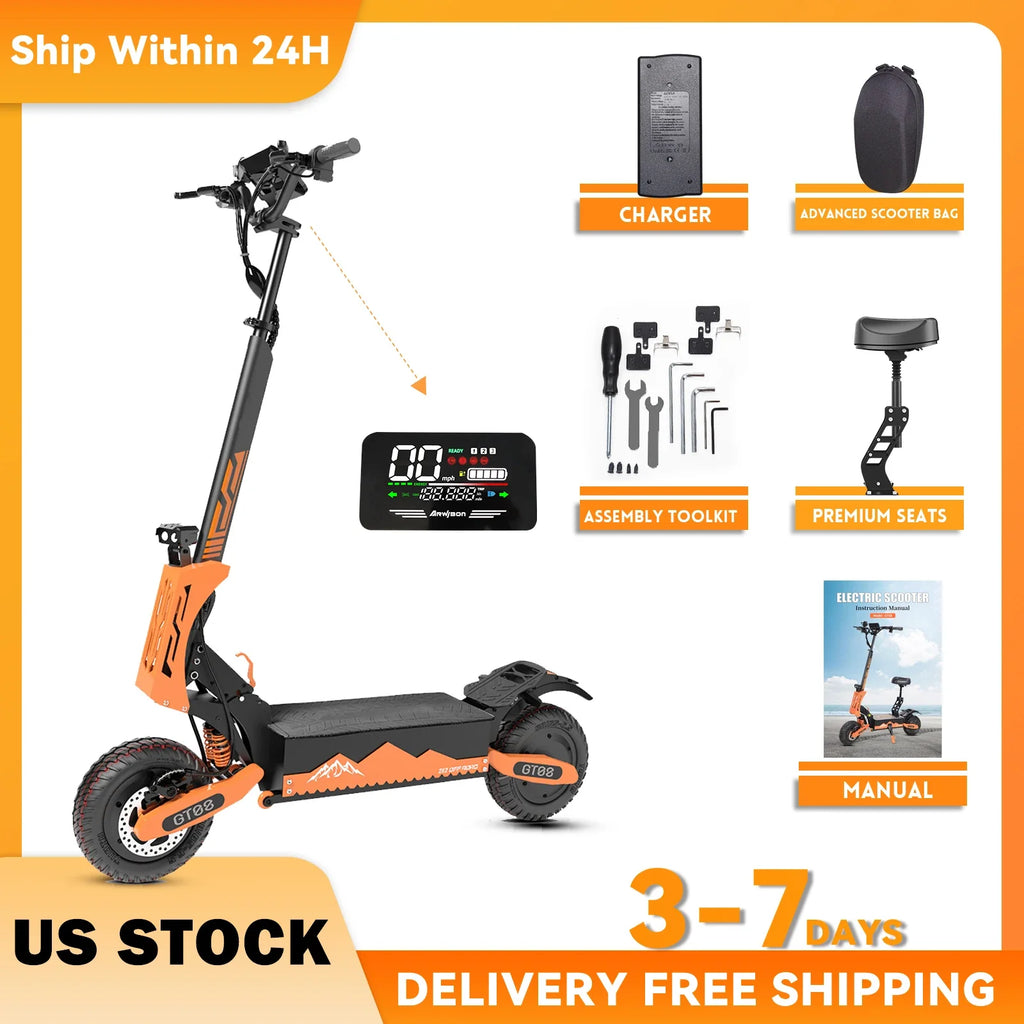 5600W Dual Motor Electric Scooter for Adults – 60V 27Ah, 11-Inch Off-Road Tires, Folding eScooter with Seat, Up to 46 MPH